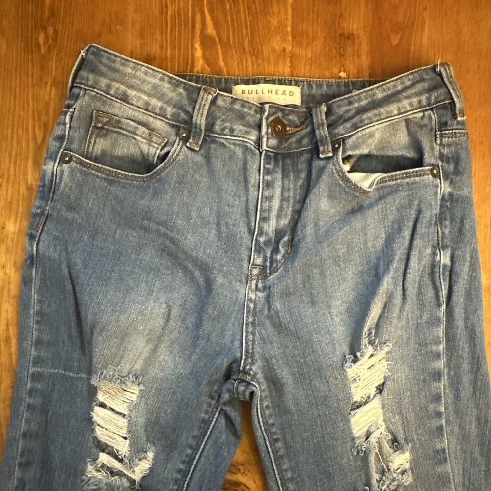Bullhead Womens 5 Juniors High Rise Skinniest Jeans Medium Wash Distressed - Picture 8 of 10